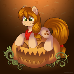 Size: 2700x2700 | Tagged: safe, artist:madelinne, imported from derpibooru, oc, oc only, oc:sweet bear, female, halloween, holiday, mare, pumpkin, solo