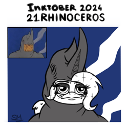 Size: 1000x1000 | Tagged: safe, artist:sunamoonmlp, imported from derpibooru, oc, oc only, alicorn, pony, rhinoceros, cute, female, horn, inktober, inktober 2024, meme, solo, wings