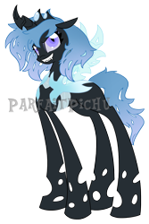 Size: 1200x1800 | Tagged: safe, artist:piichu-pi, imported from derpibooru, oc, oc only, oc:tundra, changeling, blue changeling, obtrusive watermark, simple background, solo, transparent background, watermark