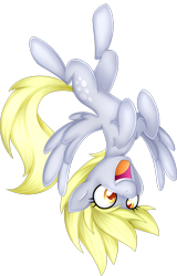 Size: 1960x3061 | Tagged: safe, artist:scarlet-spectrum, imported from derpibooru, derpy hooves, pegasus, pony, belly, concave belly, female, flying, happy, mare, open mouth, simple background, solo, transparent background, upside down