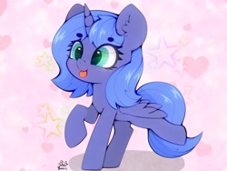 Size: 4000x3000 | Tagged: safe, artist:zokkili, imported from derpibooru, princess luna, alicorn, pony, cute, eye clipping through hair, female, filly, foal, green eyes, simple background, tongue out