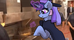 Size: 1073x580 | Tagged: safe, artist:naza, imported from derpibooru, oc, oc only, oc:flawless sparklemoon, pony, unicorn, belly, cloak, clothes, cooking, fusion, fusion:trixie, fusion:twilight sparkle, fusion:twixie, hat, horn, irl, magician outfit, meme, my little pony the movie: the death of twilight sparkle, parody, photo, ponies in real life, smiling, top hat, unicorn oc