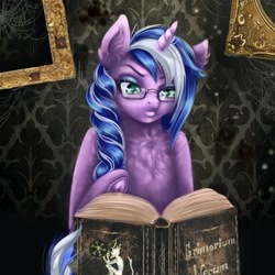 Size: 1280x1280 | Tagged: safe, artist:mdwines, oc, oc only, pony, book, female, glasses, mare, reading, solo