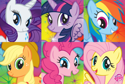 Size: 1024x682 | Tagged: safe, imported from derpibooru, applejack, fluttershy, pinkie pie, rainbow dash, rarity, twilight sparkle, alicorn, earth pony, pegasus, pony, unicorn, female, horn, mane six, mare, merchandise, official, poster, stock vector, twilight sparkle (alicorn)