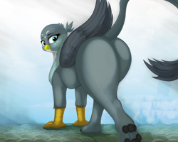 Size: 3500x2800 | Tagged: safe, artist:index3, imported from derpibooru, gabby, griffon, butt, high res, looking back, paws, solo, tail, underpaw, wings