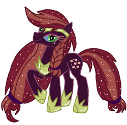 Size: 561x557 | Tagged: safe, artist:qjosh, imported from derpibooru, applejack, earth pony, pony, braid, braided pigtails, clothes, darkened coat, darkened hair, eyeshadow, female, gameloft, gameloft interpretation, hairband, helmet, makeup, mare, nightmare applejack, nightmarified, peytral, pigtails, shoes, simple background, slit pupils, solo, starry hair, transformation, transformation sequence, white background