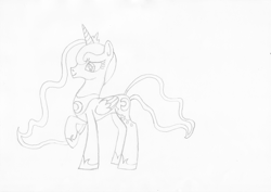 Size: 3491x2475 | Tagged: safe, artist:platinumdrop, imported from derpibooru, princess luna, alicorn, pony, pencil drawing, raised hoof, solo, traditional art