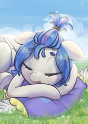 Size: 2480x3508 | Tagged: safe, artist:return 0, imported from derpibooru, oc, oc only, oc:napnap, pegasus, pony, female, grass, mare, nap, simple background, sleeping, solo