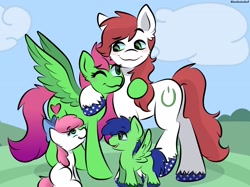 Size: 2048x1535 | Tagged: safe, artist:doodle-hooves, oc, oc only, pony, colt, duo, duo female, female, foal, looking at each other, male, mare, one eye closed, stallion