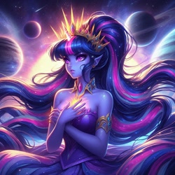 Size: 1024x1024 | Tagged: safe, imported from derpibooru, twilight sparkle, alicorn, human, ai content, ai generated, empress, generator:bing image creator, generator:dall-e 3, humanized, prompter:mysticsunrise87, twilight sparkle (alicorn), ultimate twilight