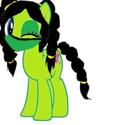 Size: 873x916 | Tagged: safe, imported from derpibooru, pony, black hair, blue eyes, cutie mark, female, hairband, jade (mortal kombat), mare, mortal kombat, one eye closed, simple background, solo, white background