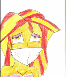 Size: 1280x1495 | Tagged: safe, artist:bluesplendont, imported from derpibooru, sunset shimmer, equestria girls, bondage, bound and gagged, cloth gag, clothes, costume, gag, halloween, halloween costume, holiday, kidnapped, scared