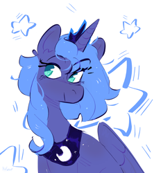 Size: 2400x2700 | Tagged: safe, artist:pakmur, imported from derpibooru, princess luna, alicorn, abstract background, blue hair, bust, cute, female, jewelry, portrait, solo