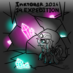 Size: 1000x1000 | Tagged: safe, artist:sunamoonmlp, imported from derpibooru, oc, oc only, oc:sunamoon, alicorn, pony, cave, cute, expedition, female, horn, inktober, inktober 2024, mineral, solo, wings