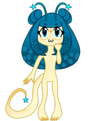 Size: 768x1024 | Tagged: safe, artist:lnx1ynight16, imported from derpibooru, oc, oc:aurora, original species, :3, antennae, facial markings, looking up, overlander, smiling, solo, tail, water overlander