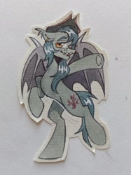 Size: 2339x3131 | Tagged: safe, artist:k0potb, imported from derpibooru, bat pony, pony, belly, concave belly, craft, hat, paper, paper pony, papercraft, pirate, pirate hat, spread wings, thin, traditional art, wings