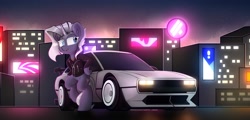 Size: 4096x1966 | Tagged: safe, artist:perezadotarts, oc, oc only, pony, car, city, clothes, female, hyundai, hyundai vision n, jacket, leather jacket, lights, mare, solo