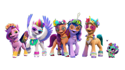 Size: 12598x7086 | Tagged: safe, imported from derpibooru, hitch trailblazer, izzy moonbow, pipp petals, sunny starscout, zipp storm, dragon, earth pony, pegasus, pony, unicorn, absurd file size, bridlewoodstock, bridlewoodstock (make your mark), female, g5, g5 brand assets, horn, male, mane five, mare, my little pony: make your mark, my little pony: make your mark chapter 4, official, royal sisters (g5), siblings, simple background, sisters, sparky sparkeroni, stallion, transparent background