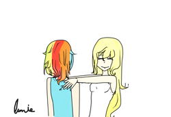 Size: 1237x848 | Tagged: safe, artist:lumie27, imported from derpibooru, applejack, rainbow dash, human, appledash, duo, duo female, female, humanized, lesbian, shipping, simple background, white background