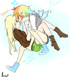 Size: 745x820 | Tagged: safe, artist:lumie27, imported from derpibooru, applejack, rainbow dash, human, appledash, duo, duo female, female, humanized, lesbian, shipping