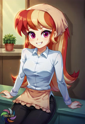 Size: 2496x3648 | Tagged: safe, imported from derpibooru, oc, oc only, oc:mandarine mélange, human, equestria girls, ai content, ai generated, female, generator:civitai, looking at you, prompter:trux23, smiling, smiling at you, solo