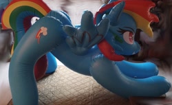 Size: 3000x1836 | Tagged: safe, imported from derpibooru, photographer:anonymous, rainbow dash, inflatable pony, pegasus, pony, bootleg, facing right, female, hongyi, indoors, inflatable, inflatable pegasus, inflation valve, inflation valve on butt, irl, iwtcird, mare, meme, opaque inflatable, photo, solo