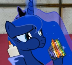 Size: 448x405 | Tagged: safe, artist:2snacks, edit, edited screencap, imported from derpibooru, screencap, princess luna, two best sisters play, cheek bulge, crayon, cute, eating, eating crayons, female, glue, mare, marines, pica, solo