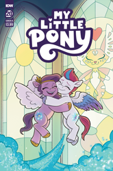 Size: 2063x3131 | Tagged: safe, artist:robin easter, idw, imported from derpibooru, pipp petals, zipp storm, pegasus, pony, spoiler:comic, spoiler:g5comic, spoiler:g5comic20, adorapipp, adorazipp, blushing, colored hooves, comic cover, cover, cover art, cute, diadem, duo, female, flying, g5, glowing cutie mark, gold hooves, happy, high res, hooves, hug, jewelry, mare, milkyway, my little pony logo, official, official comic, regalia, royal sisters (g5), sibling love, siblings, silver hooves, sisterly love, sisters, spread wings, stained glass, text, unshorn fetlocks, wings, wishing well nymph