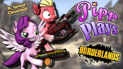 Size: 1920x1080 | Tagged: safe, artist:pika-robo, imported from derpibooru, pipp petals, sprout cloverleaf, earth pony, pegasus, pony, series:pipp plays, 3d, borderlands, duo, fake thumbnail, female, g5, g5 to g4, gamer pipp, gaming headset, generation leap, grin, headset, let's play, male, mare, smiling, source filmmaker, spread wings, stallion, wings, youtube thumbnail