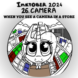 Size: 1000x1000 | Tagged: safe, artist:sunamoonmlp, derpibooru exclusive, imported from derpibooru, oc, oc only, oc:sunamoon, alicorn, pony, camera, cute, female, food, horn, inktober, inktober 2024, meme, store, wings