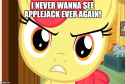 Size: 745x500 | Tagged: safe, imported from derpibooru, apple bloom, angry, caption, female, image macro, imgflip, solo, solo female, text