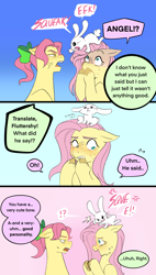 Size: 1746x3084 | Tagged: safe, artist:aztrial, imported from derpibooru, angel bunny, fluttershy, earth pony, pegasus, pony, rabbit, angel bunny is not amused, angry, animal, annoyed, blushing, bow, comic, cross-popping veins, emanata, female, floppy ears, g5, generation leap, gritted teeth, hair bow, lying, male, mare, nervous, ponytail, posey bloom, posey bloom is not amused, posey can't catch a break, shy, sweat, sweatdrop, teeth, unamused, unitober 2024, unshorn fetlocks