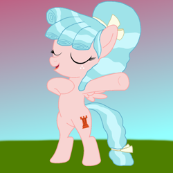 Size: 894x894 | Tagged: safe, artist:alexeigribanov, artist:optimusv42, imported from derpibooru, cozy glow, base used, bow, chest beating, deviantart, eyes closed, hair bow, no shading, open mouth, open smile, smiling, standing on two hooves