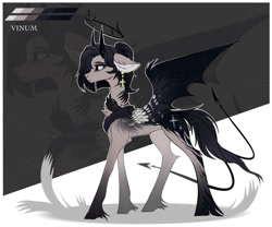 Size: 981x815 | Tagged: safe, artist:vinum, imported from derpibooru, oc, demon, demon pony, original species, pony, adoptable, concave belly, dark, devil tail, gray body, passepartout, reference, reference sheet, scar, slender, solo, tail, thin