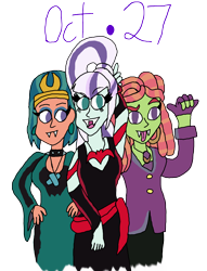 Size: 4000x5234 | Tagged: safe, artist:ktd1993, imported from derpibooru, coloratura, somnambula, tree hugger, equestria girls, clothes, costume, countess coloratura, halloween, halloween costume, hex girls, holiday, scooby-doo!, simple background, transparent background