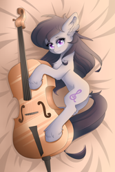 Size: 1280x1921 | Tagged: safe, artist:natanvok, imported from derpibooru, octavia melody, earth pony, pony, body pillow, body pillow design, butt, cello, dock, female, indoors, looking at you, lying down, mare, musical instrument, on side, plot, solo, tail