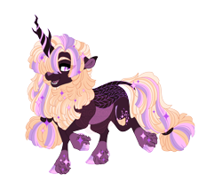 Size: 4800x4100 | Tagged: safe, artist:gigason, imported from derpibooru, oc, oc only, oc:sweep song, kirin, absurd resolution, adoptable, bangs, big mane, big tail, cloven hooves, coat markings, colored, colored belly, colored eartips, colored eyebrows, colored hooves, colored pinnae, cute, cute little fangs, cutie mark on kirin, eye clipping through hair, facial markings, fangs, female, female oc, fetlock tuft, flat colors, fluffy mane, fluffy tail, gradient hooves, gradient mane, gradient tail, hair over one eye, hair tie, halloween, holiday, hooves, horn, kirin horn, kirin oc, leg markings, leonine tail, long mane, long tail, looking back, mane tie, multicolored mane, multicolored tail, obtrusive watermark, open mouth, open smile, pale belly, pink hooves, ponytail, purple coat, purple eyes, purple hooves, raised hoof, raised leg, shaggy mane, shaggy tail, simple background, slit pupils, smiling, socks (coat markings), solo, sparkles, sparkly fetlocks, sparkly legs, sparkly mane, sparkly tail, standing, standing on two hooves, stripe (coat marking), tail, tail tie, thick eyelashes, three quarter view, tied mane, tied tail, transparent background, unshorn fetlocks, watermark