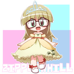 Size: 850x850 | Tagged: safe, artist:ikkyuu, imported from derpibooru, zippoorwhill, human, chibi, child, clothes, cute, dress, glasses, humanized, jewelry, looking at you, tiara, zippoorbetes