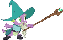 Size: 4708x3000 | Tagged: safe, artist:cloudy glow, imported from derpibooru, spike, dragon, garbuncle, hat, male, simple background, staff, transparent background, vector, wizard hat