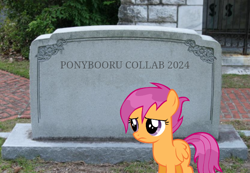 Size: 720x497 | Tagged: safe, imported from ponybooru, scootaloo, meta, ponybooru, sad, tomb