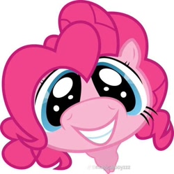 Size: 702x700 | Tagged: safe, imported from derpibooru, pinkie pie, earth pony, pony, close-up, female, grin, looking at you, simple background, smiling, solo, white background