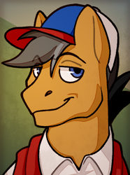 Size: 508x684 | Tagged: safe, artist:bunnyshrubby, imported from derpibooru, quibble pants, equestria at war mod, bust, clothes, looking at you, male, portrait, smug, solo, stallion