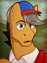 Size: 1040x1400 | Tagged: safe, artist:bunnyshrubby, imported from derpibooru, quibble pants, equestria at war mod, bust, cap, clothes, hat, male, portrait, solo, stallion