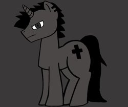 Size: 1200x1001 | Tagged: safe, artist:gothvamp22, imported from derpibooru, oc, oc only, oc:black cross, pony, unicorn, ear piercing, horn, male, piercing, simple background, solo, stallion