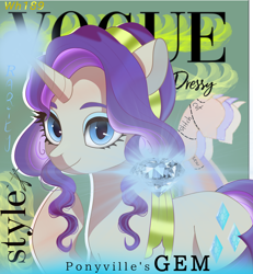 Size: 1400x1515 | Tagged: safe, artist:wh189, imported from derpibooru, rarity, unicorn, cutie mark, horn, magazine cover, mannequin