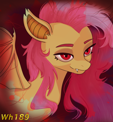 Size: 1400x1515 | Tagged: safe, artist:wh189, imported from derpibooru, fluttershy, bat pony, bat ponified, fangs, flutterbat, race swap