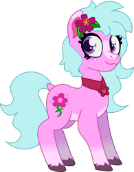 Size: 891x1142 | Tagged: safe, artist:prixy05, imported from derpibooru, earth pony, pony, series:magic forest, collar, dahlia, female, flower, flower in hair, freckles, g5, mare, redesign, simple background, solo, transparent background, vector