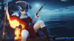 Size: 3840x2160 | Tagged: safe, artist:artempredator, oc, oc only, anthro, 3d, boots, breasts, clothes, cosplay, costume, eyepatch, female, gun, halloween, holiday, night, pirate, shoes, solo, weapon