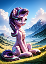 Size: 1024x1408 | Tagged: safe, imported from derpibooru, starlight glimmer, pony, unicorn, ai content, ai generated, fluffy, horn, prompter:ilham470, solo, thin