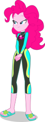 Size: 1422x3803 | Tagged: safe, artist:dustinwatsongkx, imported from derpibooru, pinkie pie, human, equestria girls, curly hair, female, flip-flops, fluttershy's wetsuit, geode of sugar bombs, jewelry, magical geodes, necklace, sandals, simple background, solo, transparent background